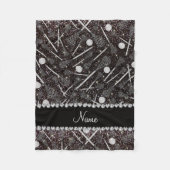 Aangepaste naam zwarte glitterlacrosse sticks fleece deken (Voorkant)
