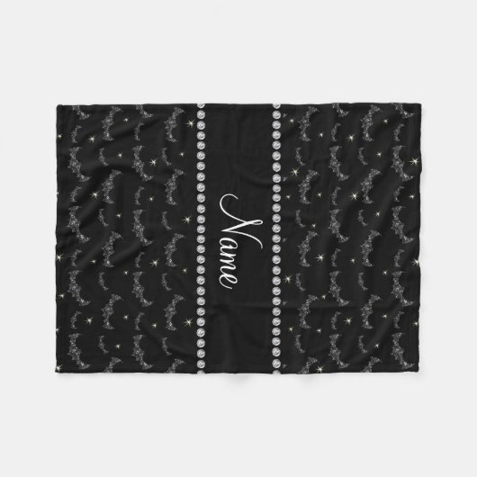Aangepaste naam zwarte glittervlekken fleece deken (Voorkant (Horizontaal))