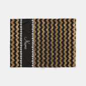 Aangepaste naam zwarte goudglitterchevrons fleece deken (Voorkant (Horizontaal))