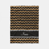 Aangepaste naam zwarte goudglitterchevrons fleece deken (Voorkant)