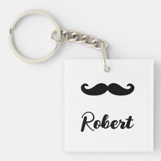 Aangepaste naam zwarte handlebar snor sleutelhanger (voorkant)