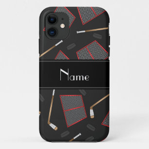 Aangepaste naam zwarte hockeysticks, kieuwnetten iPhone 11 hoesje