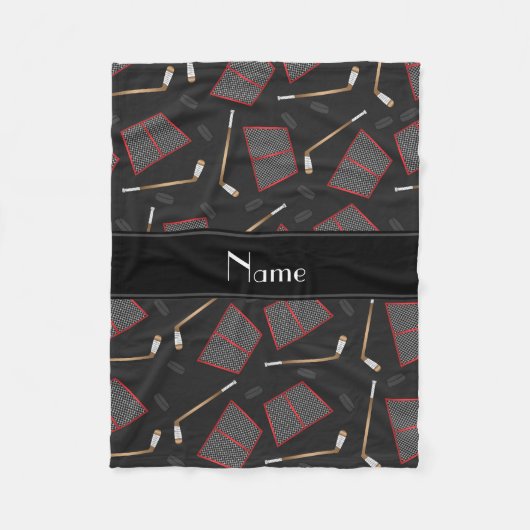 Aangepaste naam zwarte hockeysticks, kieuwnetten fleece deken (Voorkant)
