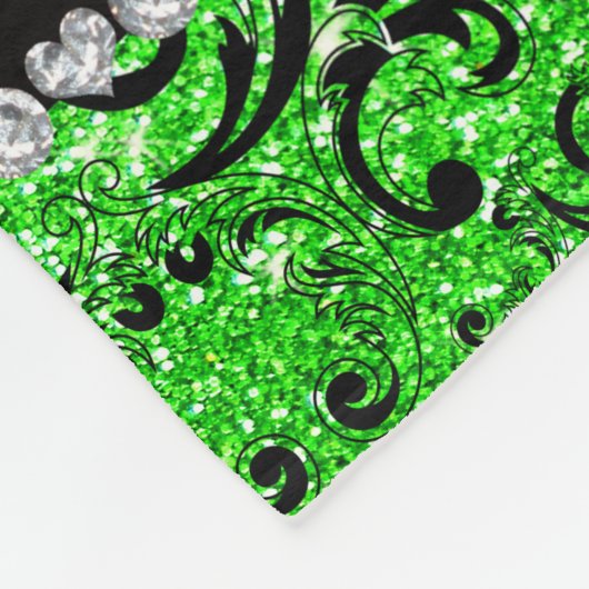 Aangepaste naam zwarte kalk groene glitter damter fleece deken (Hoek)