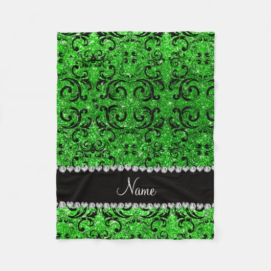 Aangepaste naam zwarte kalk groene glitter damter fleece deken (Voorkant)