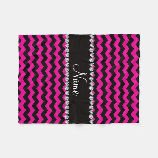 Aangepaste naam zwarte neon hete roze chevrons fleece deken (Voorkant (Horizontaal))