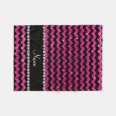 Aangepaste naam zwarte neon hot roze glitter chevr fleece deken (Voorkant (Horizontaal))