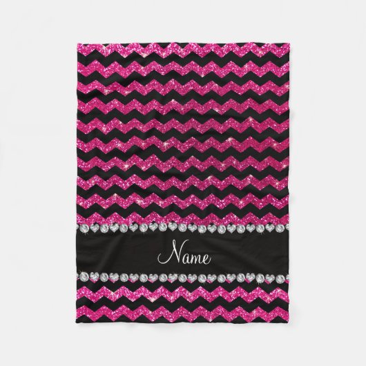 Aangepaste naam zwarte neon hot roze glitter chevr fleece deken (Voorkant)