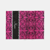 Aangepaste naam zwarte neon hot roze glitter damas fleece deken (Voorkant (Horizontaal))