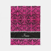 Aangepaste naam zwarte neon hot roze glitter damas fleece deken (Voorkant)
