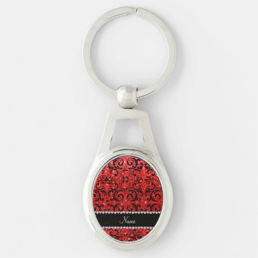 Aangepaste naam zwarte neonrode glitter damter sleutelhanger (Voorkant)