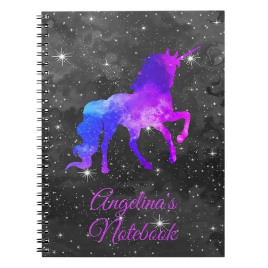Aangepaste naam zwarte/Paarse Galaxy Unicorn-lapto Notitieboek (Voorkant)