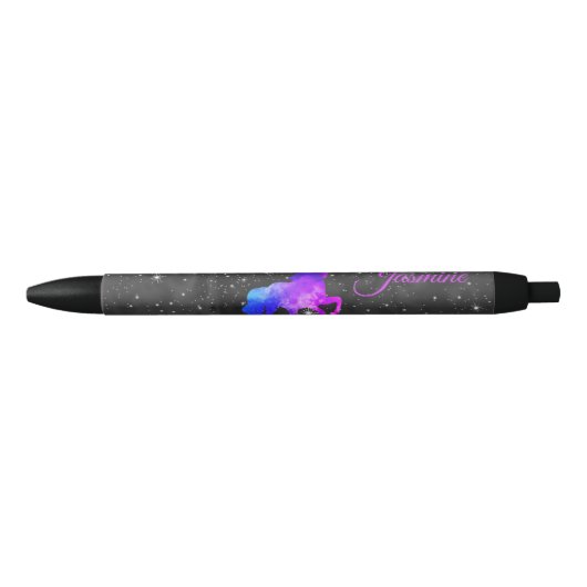 Aangepaste naam Zwarte/Paarse Galaxy Unicorn Pen (Voorkant)