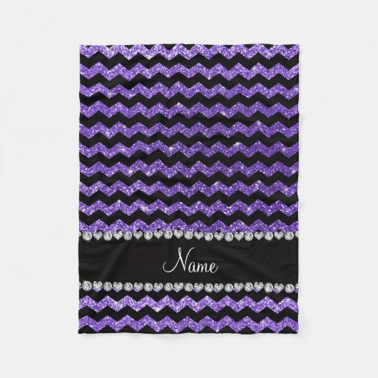 Aangepaste naam zwarte paarse glitterchevrons fleece deken (Voorkant)