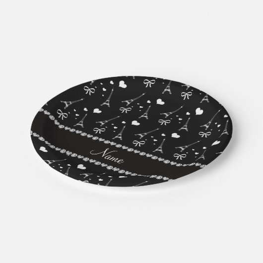 Aangepaste naam zwarte pariffeltoren papieren bordje (Gekanteld)