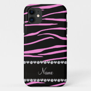 Aangepaste naam zwarte roze zebrastrepen iPhone 11 hoesje