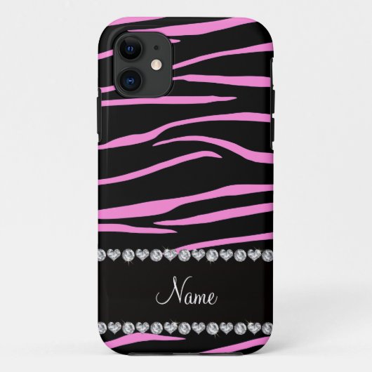 Aangepaste naam zwarte roze zebrastrepen Case-Mate iPhone case (Achterkant)