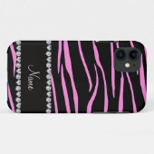 Aangepaste naam zwarte roze zebrastrepen Case-Mate iPhone case (Achterkant (horizontaal))