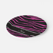 Aangepaste naam zwarte roze zebrastrepen papieren bordje (Gekanteld)