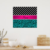 Aangepaste naam zwarte stippen met turquoise leopa poster (Keuken)