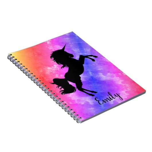 Aangepaste naam zwarte unicorn Rainbow Sky-laptop Notitieboek (Rechterzijde)