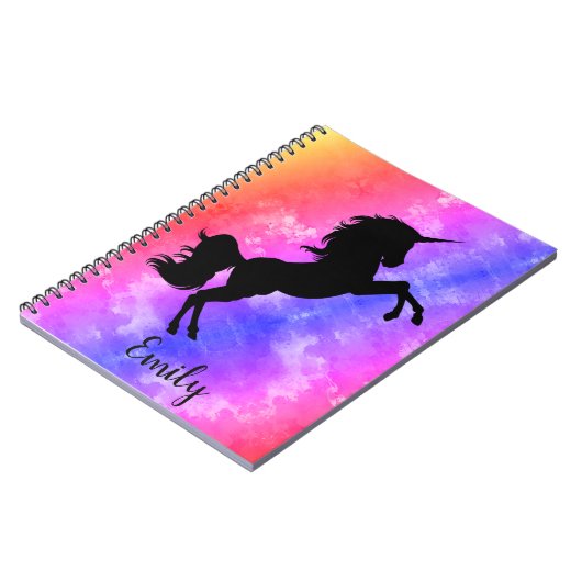Aangepaste naam zwarte unicorn Rainbow Sky-laptop Notitieboek (Linkerzijde)