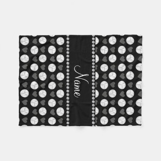 Aangepaste naam zwarte volleyballen en harten fleece deken (Voorkant (Horizontaal))