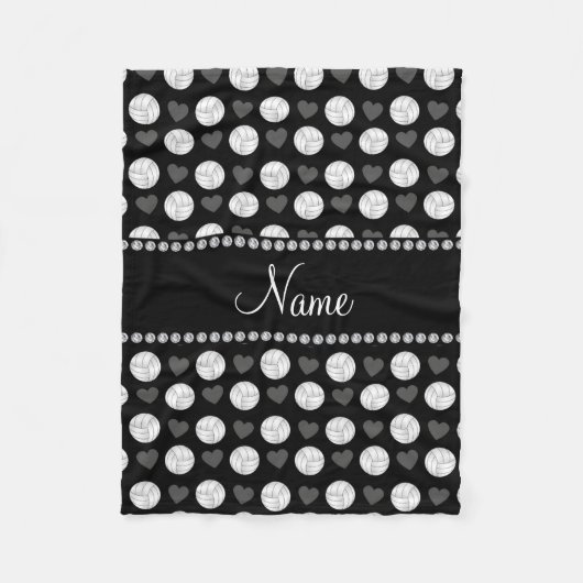 Aangepaste naam zwarte volleyballen en harten fleece deken (Voorkant)
