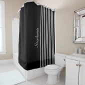 Aangepaste naam zwarte witte strips Patronen 2022 Douchegordijn (In situ)