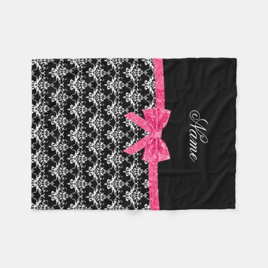 Aangepaste naam zwarte witte vocht roze glitterboo fleece deken (Voorkant (Horizontaal))