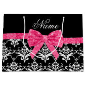 Aangepaste naam zwarte witte vocht roze glitterboo large cadeautasje (Voorkant)
