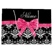 Aangepaste naam zwarte witte vocht roze glitterboo large cadeautasje (Achterkant)