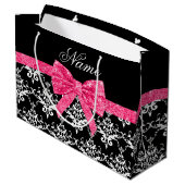 Aangepaste naam zwarte witte vocht roze glitterboo large cadeautasje (Achterkant Gekanteld)