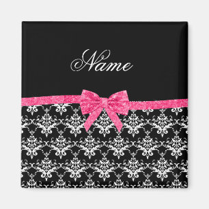 Aangepaste naam zwarte witte vocht roze glitterboo magneet