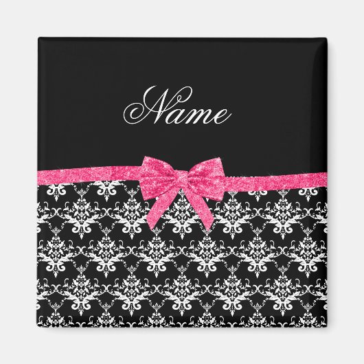 Aangepaste naam zwarte witte vocht roze glitterboo magneet (Voorkant)