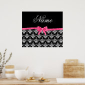 Aangepaste naam zwarte witte vocht roze glitterboo poster (Keuken)