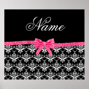 Aangepaste naam zwarte witte vocht roze glitterboo poster