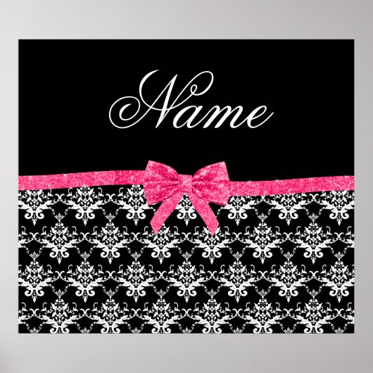 Aangepaste naam zwarte witte vocht roze glitterboo poster (Voorkant)