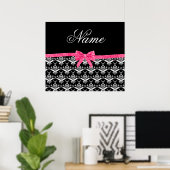 Aangepaste naam zwarte witte vocht roze glitterboo poster (Thuiskantoor)