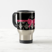 Aangepaste naam zwarte witte vocht roze glitterboo reisbeker (Voorkant links)