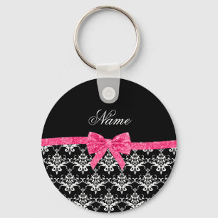 Aangepaste naam zwarte witte vocht roze glitterboo sleutelhanger