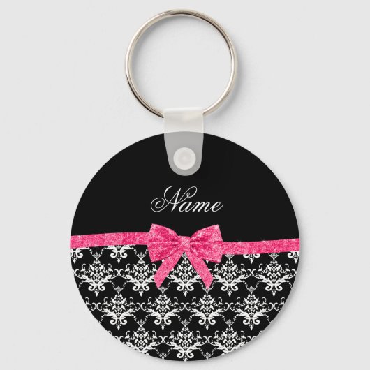 Aangepaste naam zwarte witte vocht roze glitterboo sleutelhanger (Voorkant)