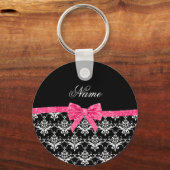 Aangepaste naam zwarte witte vocht roze glitterboo sleutelhanger (Voorkant)