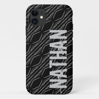 Aangepaste naam zwarte zilver geometrisch voor hem iPhone 11 hoesje