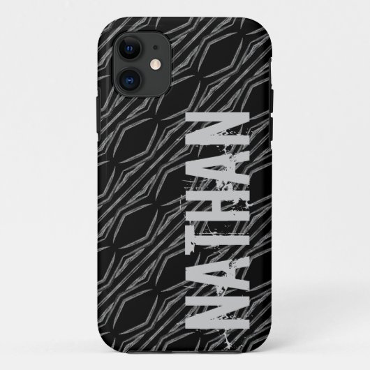 Aangepaste naam zwarte zilver geometrisch voor hem Case-Mate iPhone case (Achterkant)