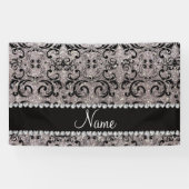 Aangepaste naam zwarte zilverglitter spandoek (Horizontaal)