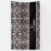 Aangepaste naam zwarte zilverglitter spandoek (Verticaal)