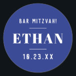 Aangepaste naambalk of BBT Mitzvah Modern Classic  Ronde Sticker<br><div class="desc">De moderne blauwe en witte Bar Mitzvah, Bat Mitzvah, of de sticker en het gunstigste etiket van de Dag van de Vrede kunnen met jouw naam en datum of om het even welke formulering van uw keus worden gepersonaliseerd. * * * KLIK OP AANPASSEN om de kleuren voor lettertype, tekstplaatsing,...</div>