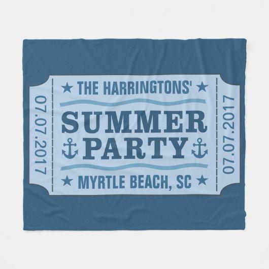 Aangepaste naamdatum en locatie "Party Ticket"-dek Fleece Deken (Voorkant (Horizontaal))