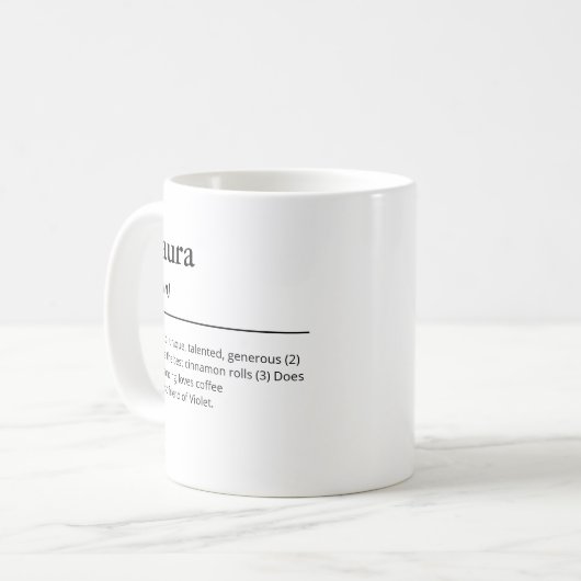 Aangepaste naamdefinitie minimalistisch zwart-wit koffiemok (Voorkant links)